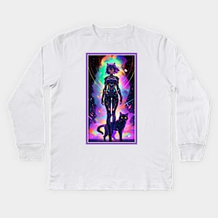 Anime Cute Cat Girl | Sci-Fi Manga Girl Anime Art Kids Long Sleeve T-Shirt